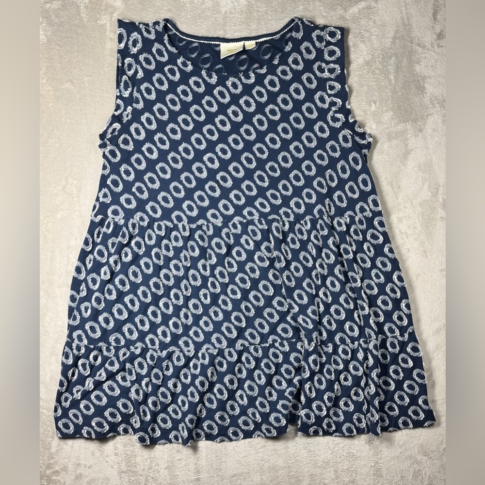 Anthropologie Maeve Lisanne Textured Polka Dot Navy Blue White Tunic Dress XL - Picture 3 of 16